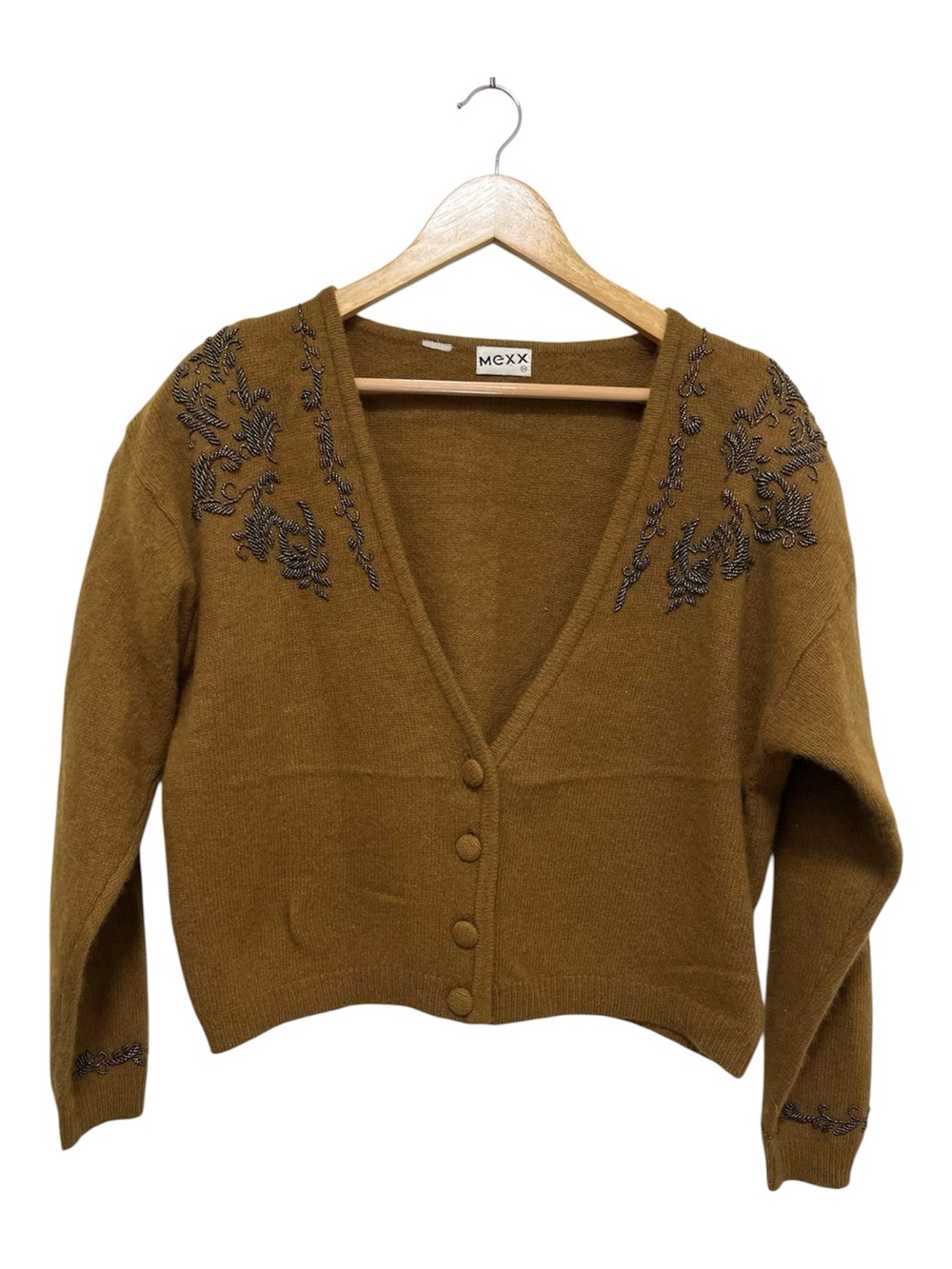 Vintage 90s Mexx Lambswool Blend Cropped Cardigan Sweater Olive Green Medium